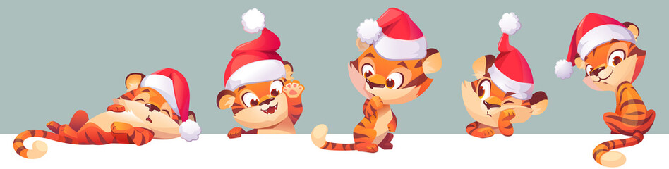 New Year tiger in Santa hat, 2022 chinese zodiac