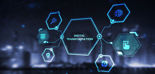 Concept of digitization of business processes and modern technology. Digital transformation