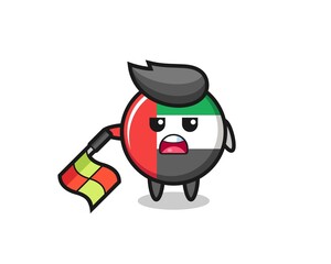 Obraz premium uae flag badge character as line judge hold the flag down at a 45 degree angle
