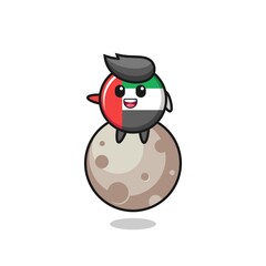illustration of uae flag badge cartoon sitting on the moon