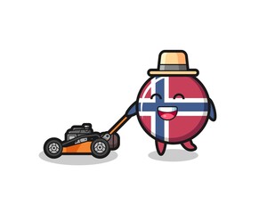 illustration of the norway flag badge character using lawn mower