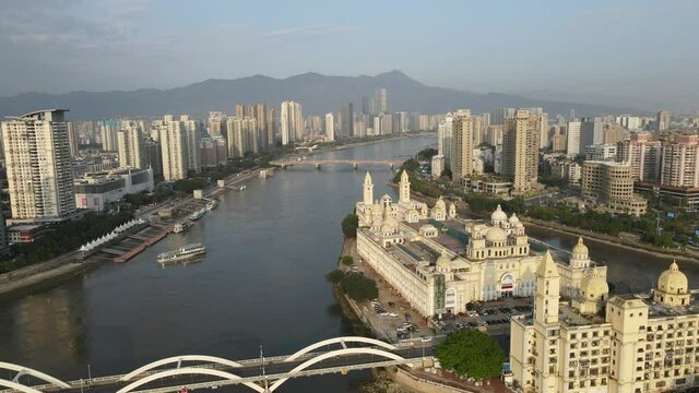Aerial photography Fuzhou city architecture landscape skyline