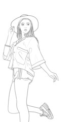 fashion sketch clothes design female model sun hat