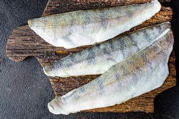 fish pike perch raw fresh seafood organic product hake meal snack copy space food background rustic. top view 