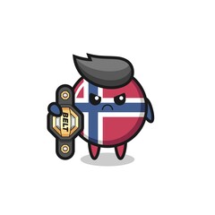 norway flag badge mascot character as a MMA fighter with the champion belt