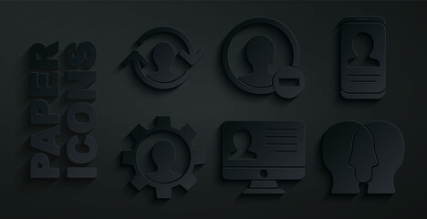 Set Monitor with resume, Mobile, Human gear, Project team base, Create account screen and resources icon. Vector