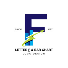 Modern and professional business logo initial letter F with swoosh thunderbolt arrow combining with bar chart
