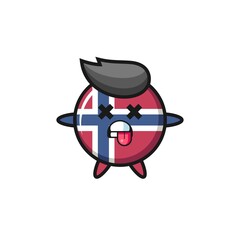 character of the cute norway flag badge with dead pose