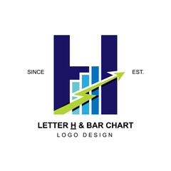 Modern and professional business logo initial letter H with swoosh thunderbolt arrow combining with bar chart
