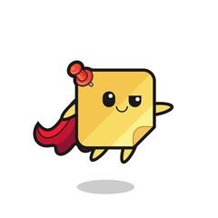 cute sticky notes superhero character is flying