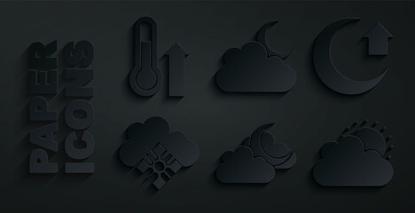 Set Cloud with moon, Moon, snow, Sun and cloud weather, and Meteorology thermometer icon. Vector © Kostiantyn