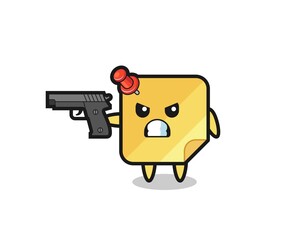 the cute sticky notes character shoot with a gun