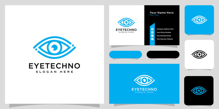 eye technology logo design vector line style and business card
