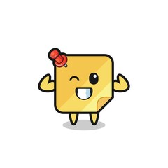 Fototapeta premium the muscular sticky notes character is posing showing his muscles