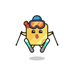 sticky notes mascot character as a ski player