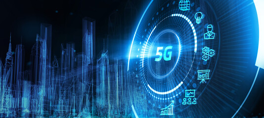 The concept of 5G network, high-speed mobile Internet, new generation networks. Business, modern technology, internet and networking concept