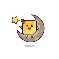 illustration of sticky notes cartoon sitting on the half moon