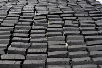 Coconut shell charcoal briquette.