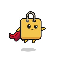 cute shopping bag superhero character is flying