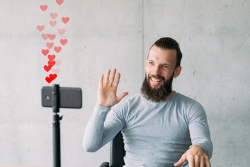 like video blog live streaming vlogger waving hi