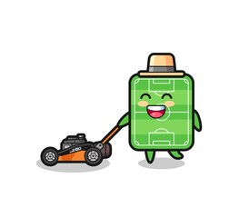 illustration of the football field character using lawn mower