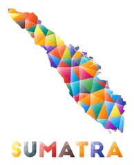 Sumatra - colorful low poly island shape. Multicolor geometric triangles. Modern trendy design. Vector illustration.