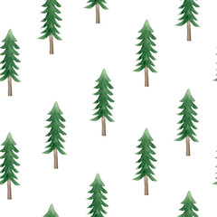 Fototapeta premium Christmas trees geometric watercolor seamless pattern. Template for decorating designs and illustrations.
