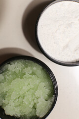 Body scrub of honey sugar peeling. Neutral Background.