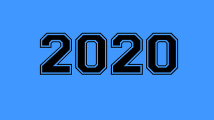 2020 number black lettering blue background