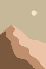 Minimalist landscape with mountains at the sunset. Abstract modern vector illustration for wall decoration, t shirt print, social media background etc