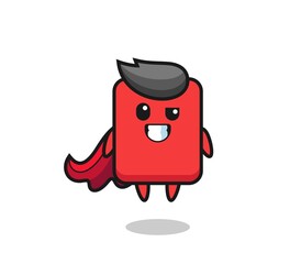 the cute red card character as a flying superhero