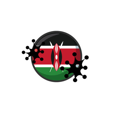 Kenya hit by Coronavirus. Covid-19 impact nationwide. Virus attack on Kenyan flag concept illustration on white background
