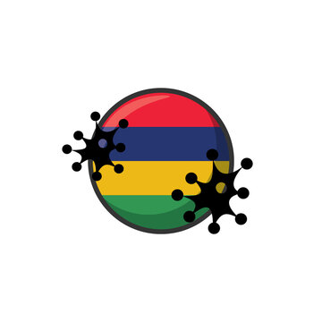 Mauritius hit by Coronavirus. Covid-19 impact nationwide. Virus attack on Mauritius flag concept illustration on white background
