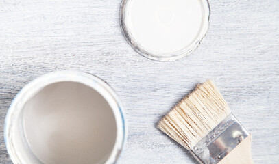 White paint and brush on the white background.