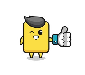 cute yellow card with social media thumbs up symbol