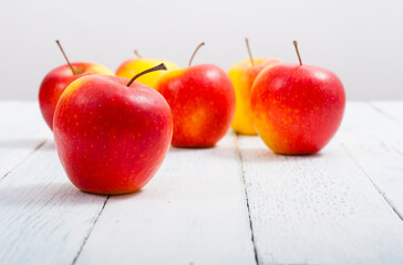 apple fruits on old white wooden table