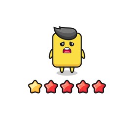 the illustration of customer bad rating, yellow card cute character with 1 star