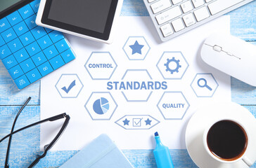 Concept Of Standards with a business objects. Quality Control. Business concept