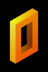 Gradient golden number 0 in isometric style. Yellow figure zero isolated on black background. Learning numbers