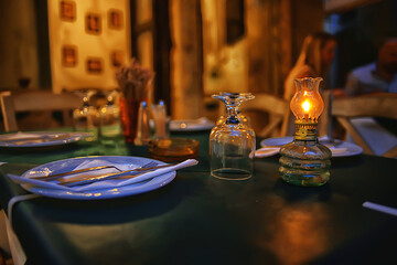 table setting in restaurant dinner abstract view interior hotel