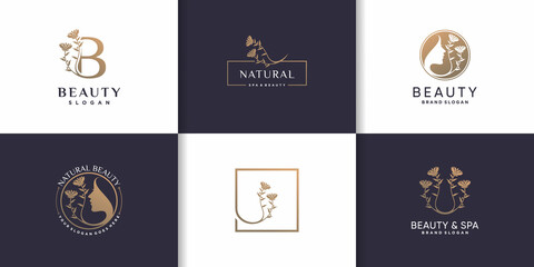 Beauty logo collection with creative element concept Premium Vector