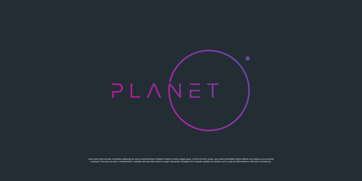 Minimalism planet logo with circle line art concept Premium Vector
