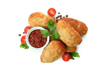 Group of tasty сutlets isolated on white background