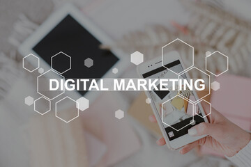 social media marketing digital content hands phone