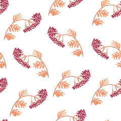 seamless pattern with autumn berries on branches on white background