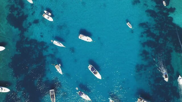 Aerial view of the bay with boats, Paklinski otoci islands in Hvar, Adriatic Sea in Croatia