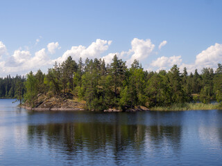 island on a forest lake