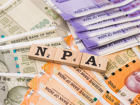 Assam, india - March 30, 2021 : Word NPA written on wooden cubes stock image.