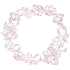 Elegant outline sketching of magnolia flowers, vector illustration, seamless pattern