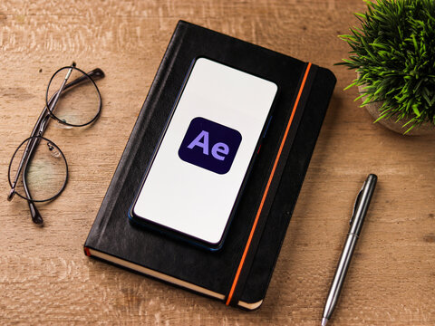Assam, india - December 20, 2020 : Adobe After Effects logo on phone screen stock image.